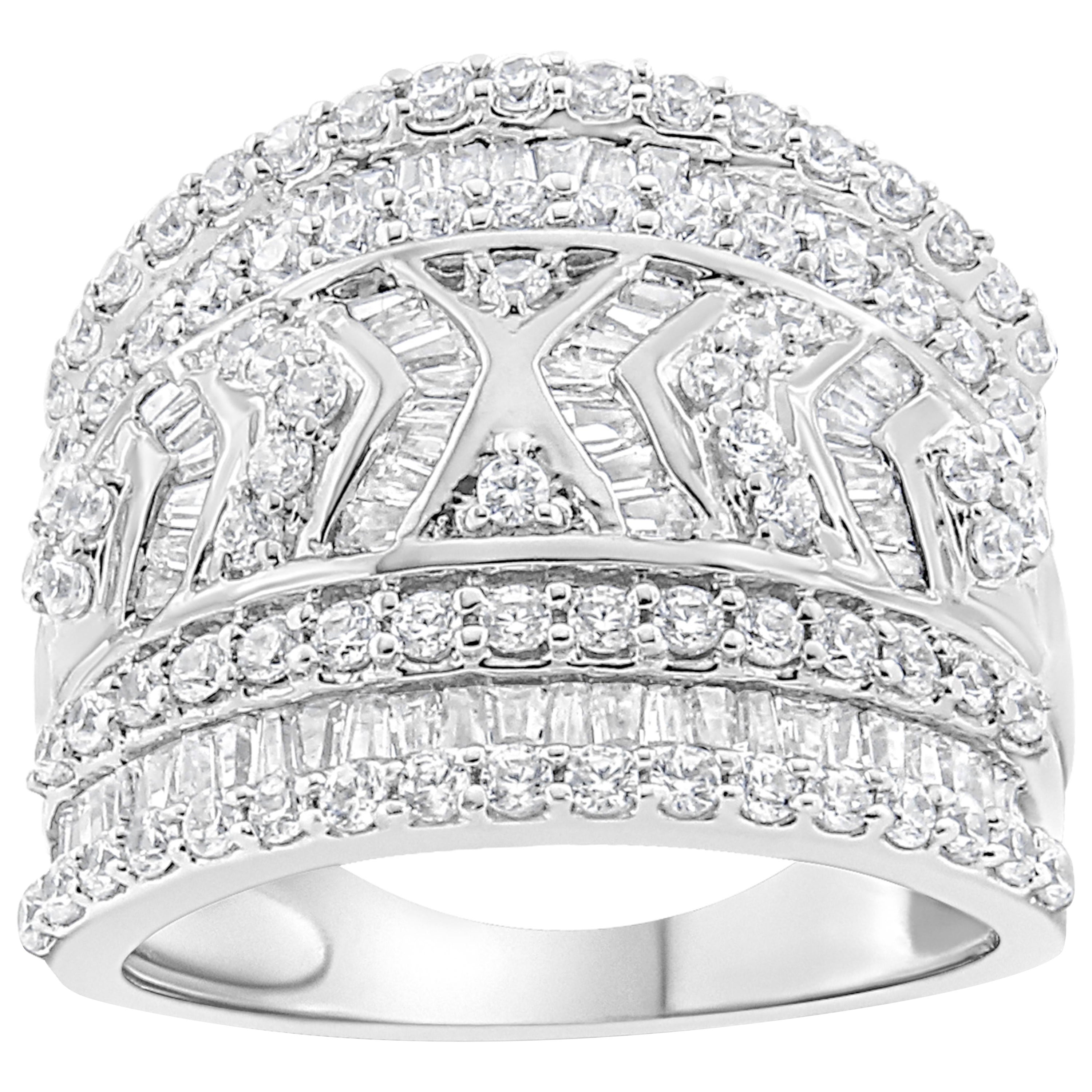 .925 Sterling Silver 2.0 Cttw Diamond Edge Multi-Row Ring Band For Sale