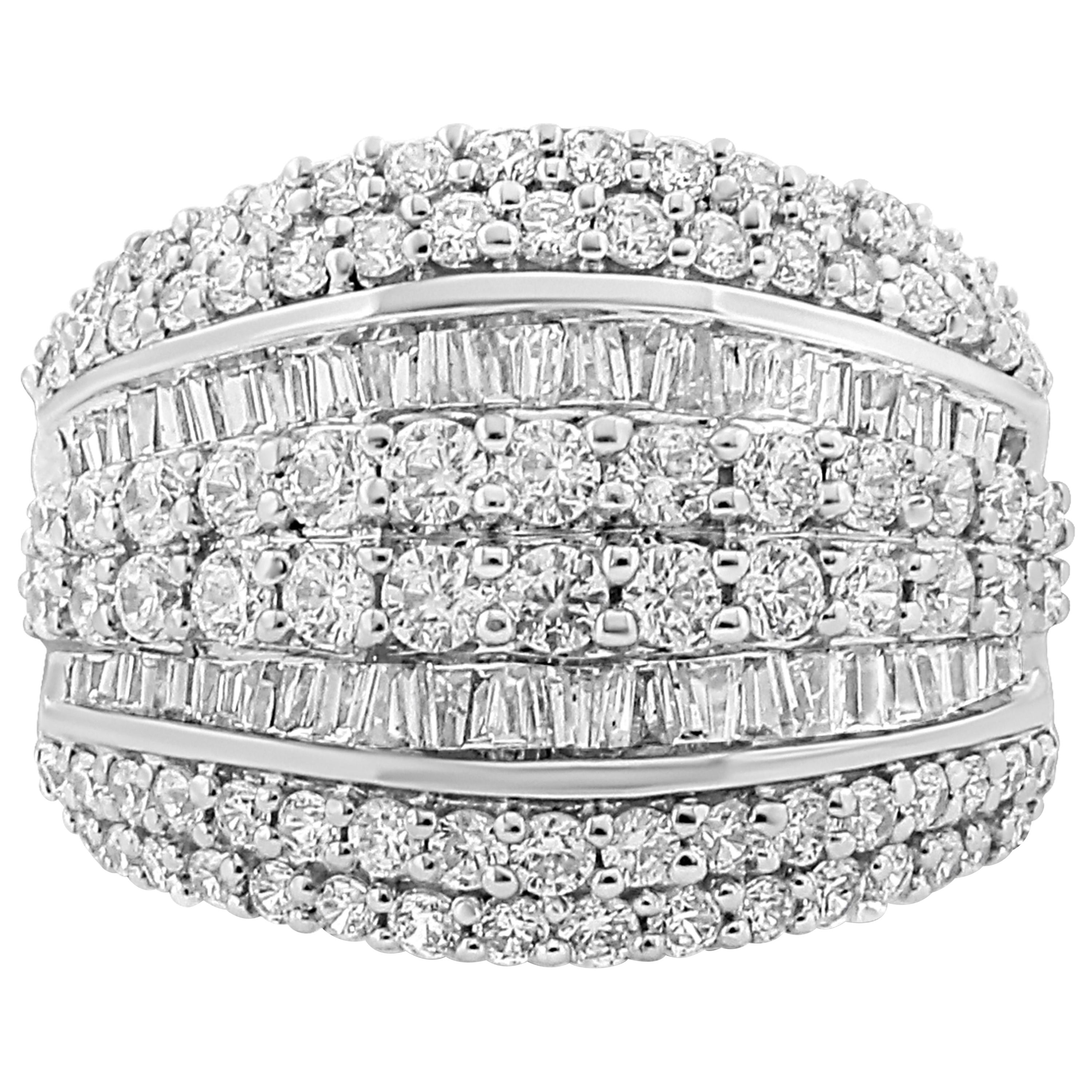 .925 Sterling Silver 2.00 Cttw Round and Baguette-Cut Diamond Cluster Ring For Sale