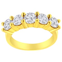 14K Yellow Gold Over Sterling Silver 2.0 Cttw Diamond 5 Stone Wedding Band Ring