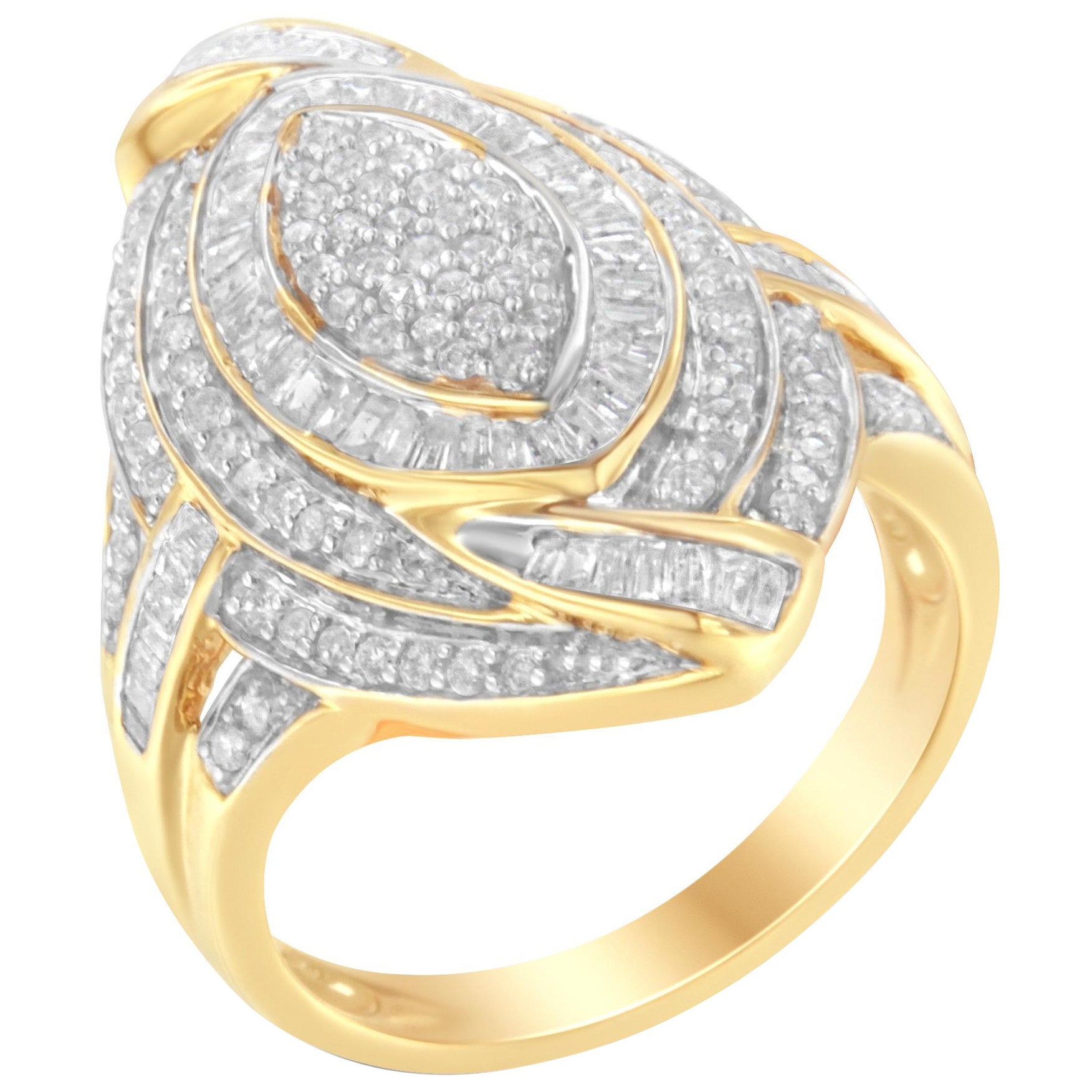 10K Yellow Gold 1.0 Cttw Diamond Cocktail Ring For Sale