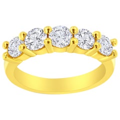 Bague d'anniversaire ou d'alliance en or jaune 14 carats sur argent 1 1/2 carattw avec diamants