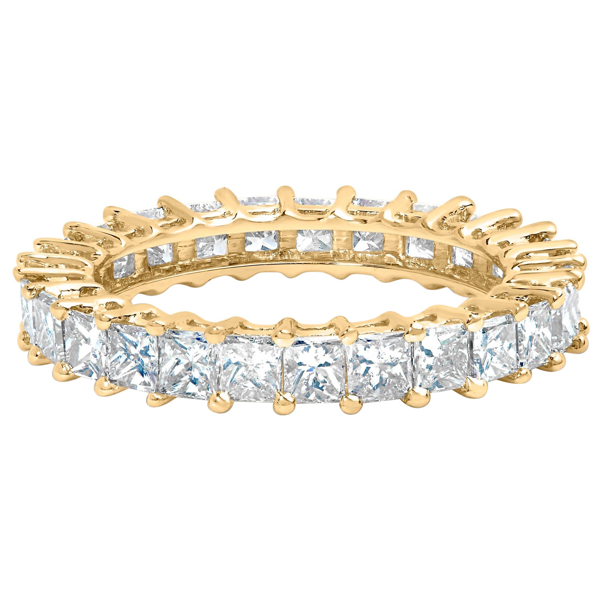 14K Yellow Gold 3.0 Cttw Shared Prong-Set Princess Diamond Eternity Band Ring For Sale