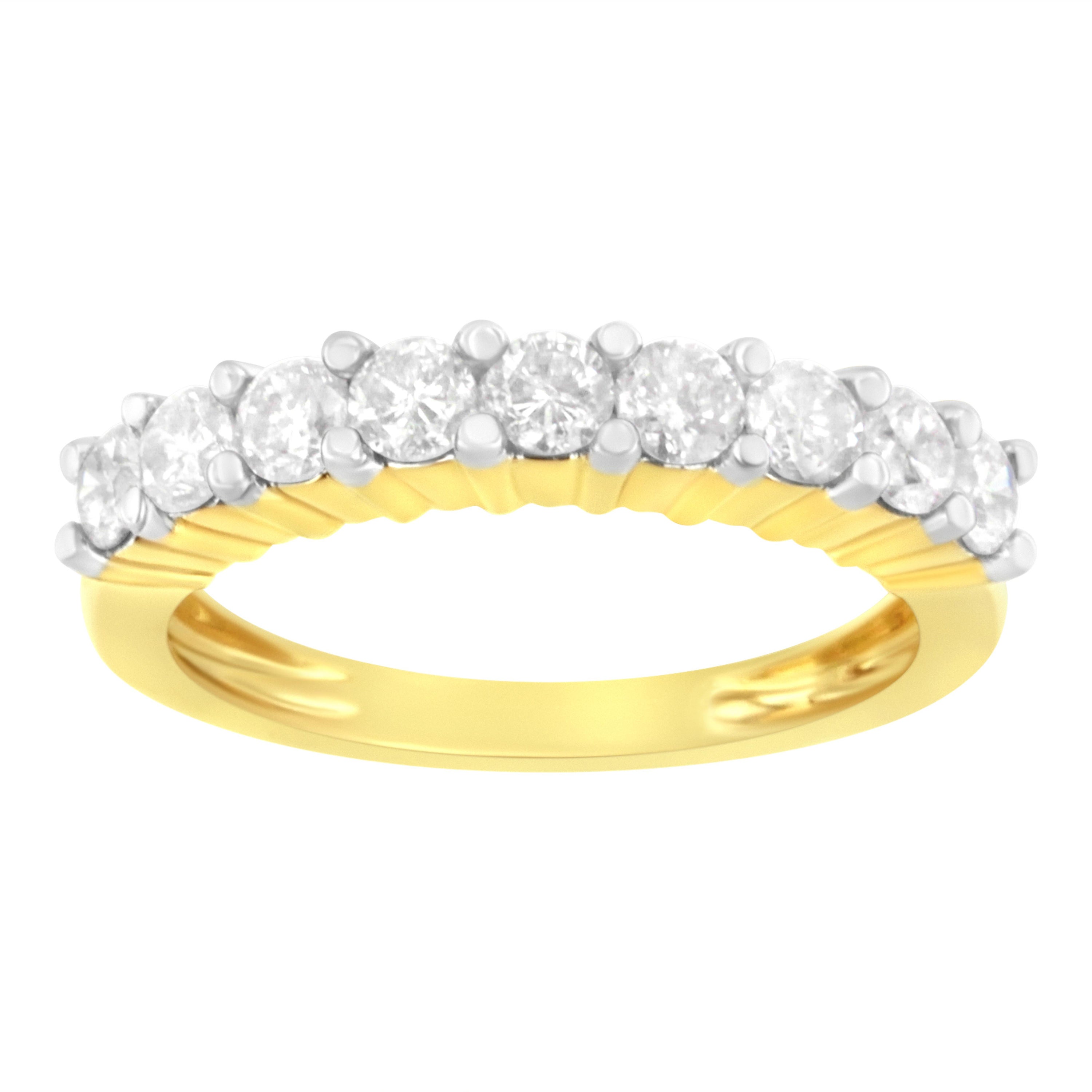 Bague jonc en or jaune 10 carats certifiée IGI avec diamants de 1 carat en vente