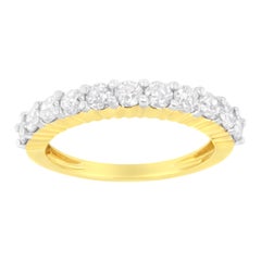 Bague de mariage cannelée en or jaune 10 carats avec diamants certifiés IGI de 1,0 carat au total