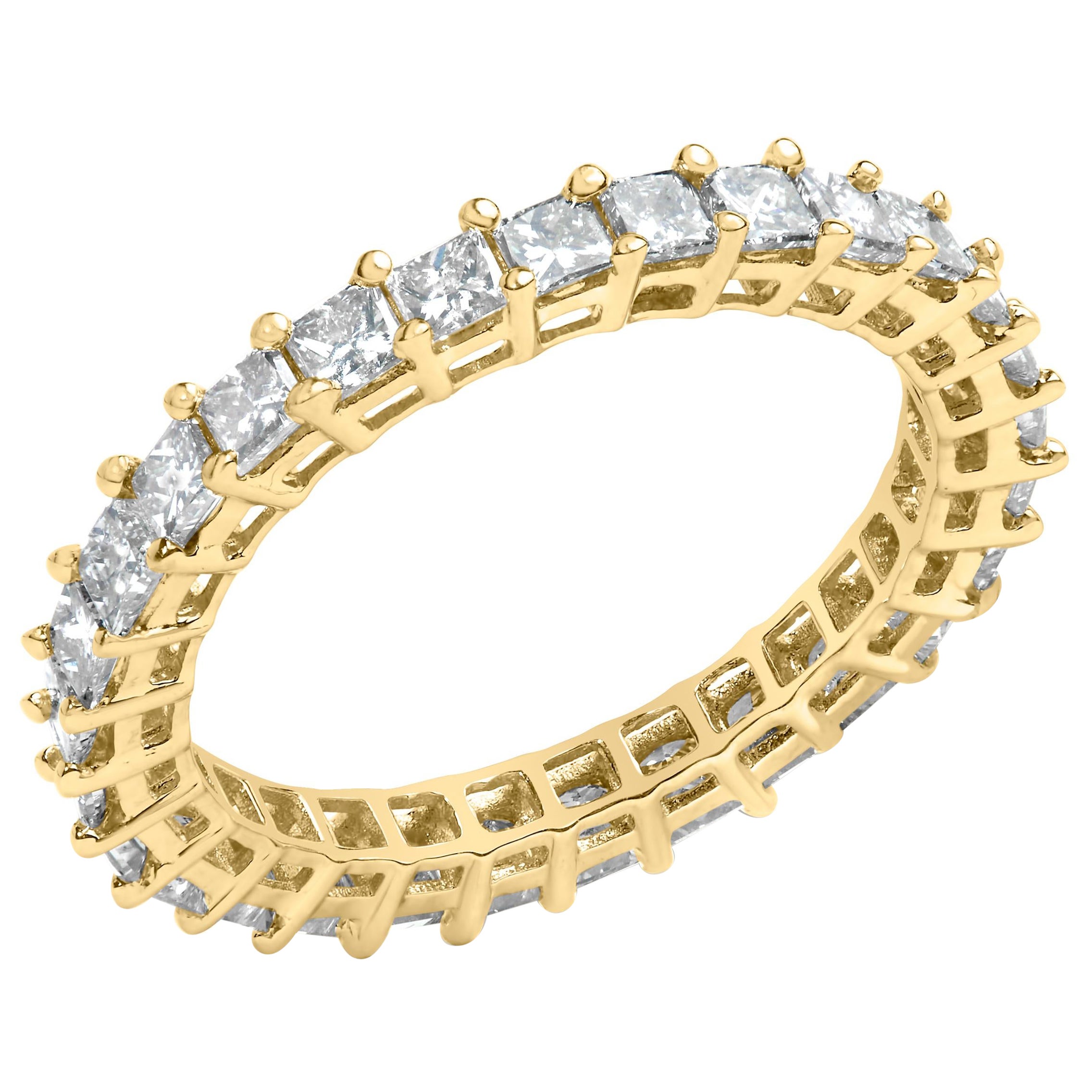 14K Yellow Gold 2.00 Cttw Shared Prong Set Princess Diamond Eternity Band Ring For Sale