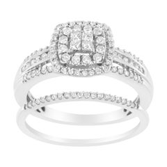 10K White Gold 1/2 cttw Round and Princess Diamond Engagement Ring and Band Set