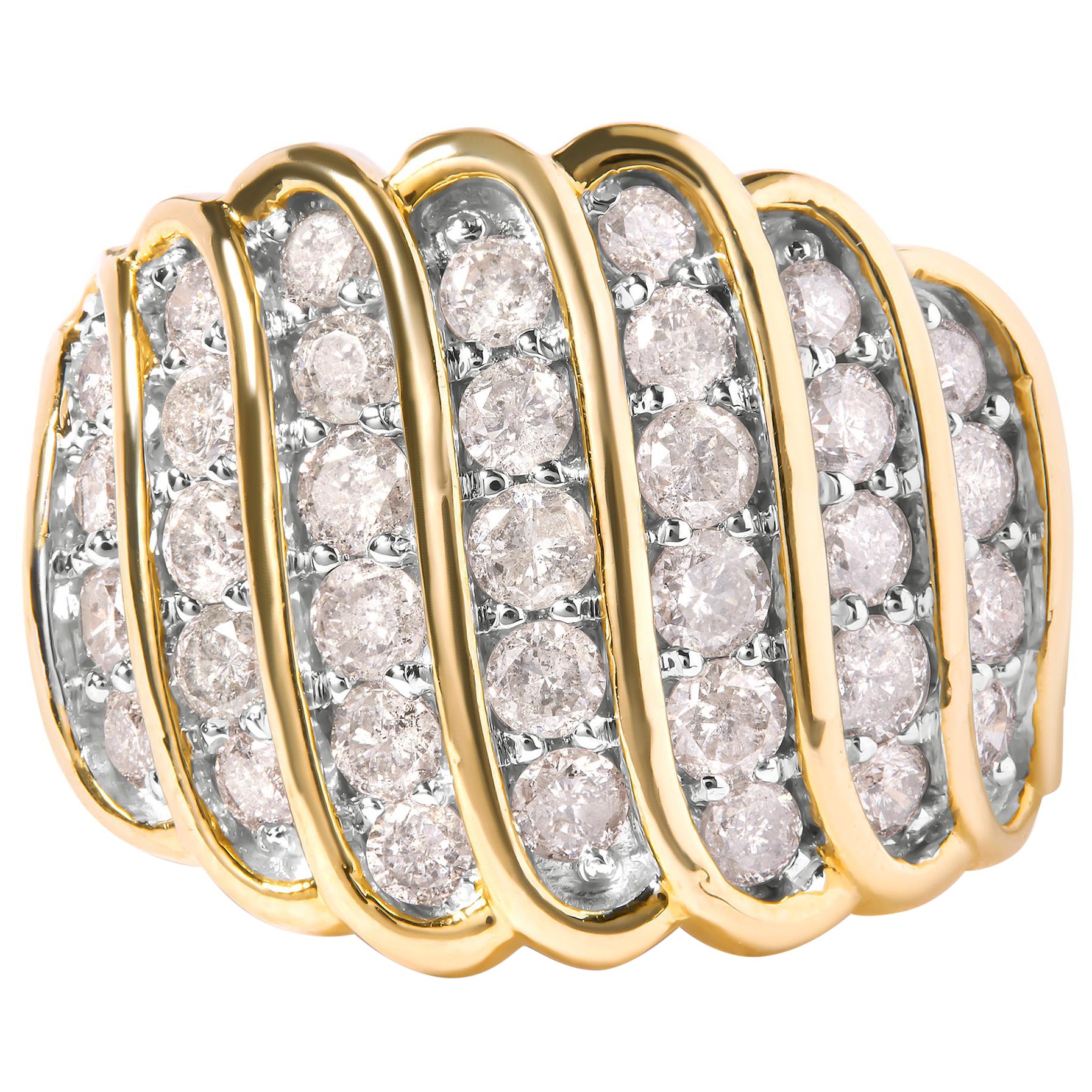 10 Yellow Gold 2.00 Cttw Diamond Multi Row Cocktail Band Ring
