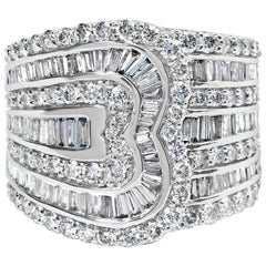 10K White Gold 2 1/2 Cttw Round and Baguette-Cut Diamond Multi-Row Bypass Ring
