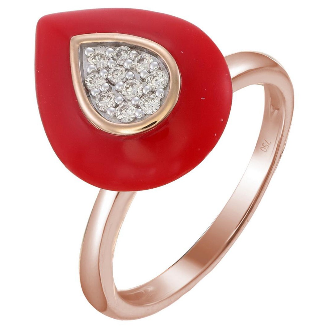 Ring made using Red Ceramic n 18kt Pink gold & natural diamonds For Sale