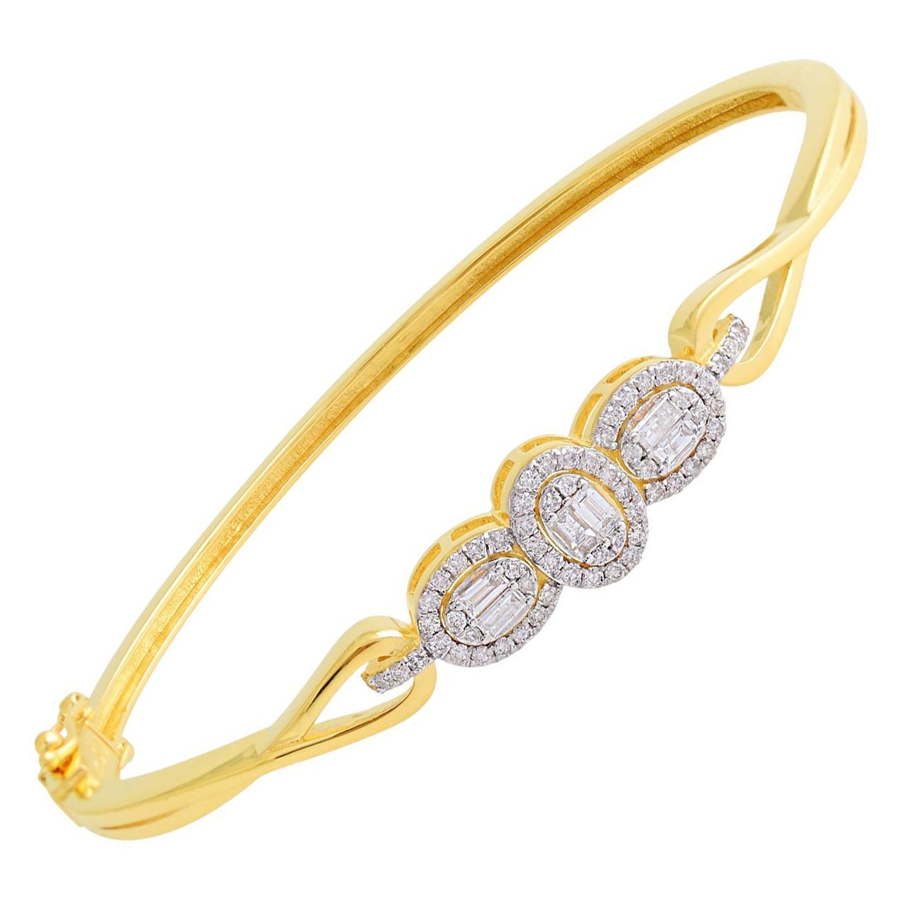 0.65 Carat SI/HI Baguette Round Diamond Bangle Bracelet 14 Karat Yellow Gold For Sale