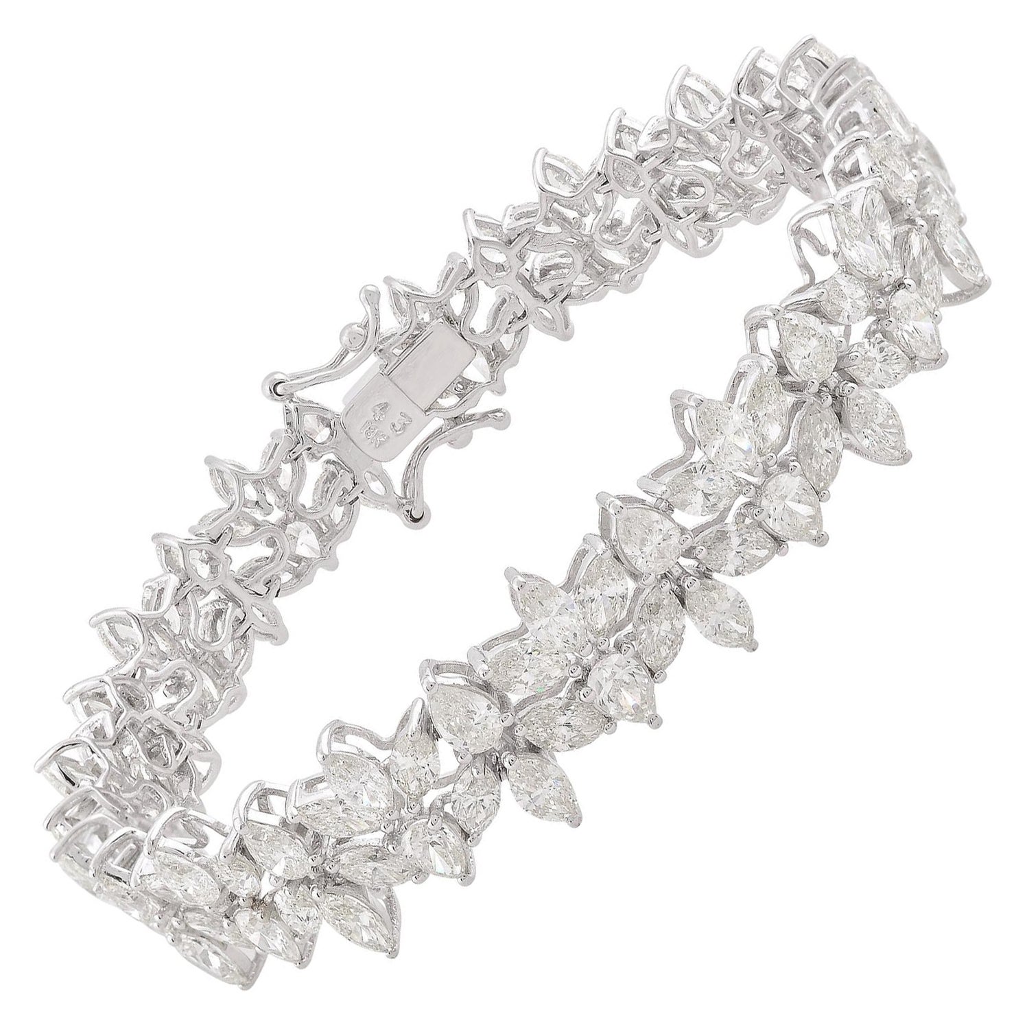 SI Clarity HI Color Pear Marquise Diamond Tennis Bracelet 14 Karat White Gold For Sale