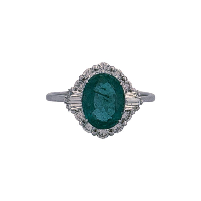 1.67 Carat Natural Zambian Emerald Diamond Ring For Sale