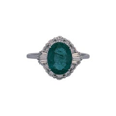 Vintage 1.67 Carat Natural Zambian Emerald Diamond Ring