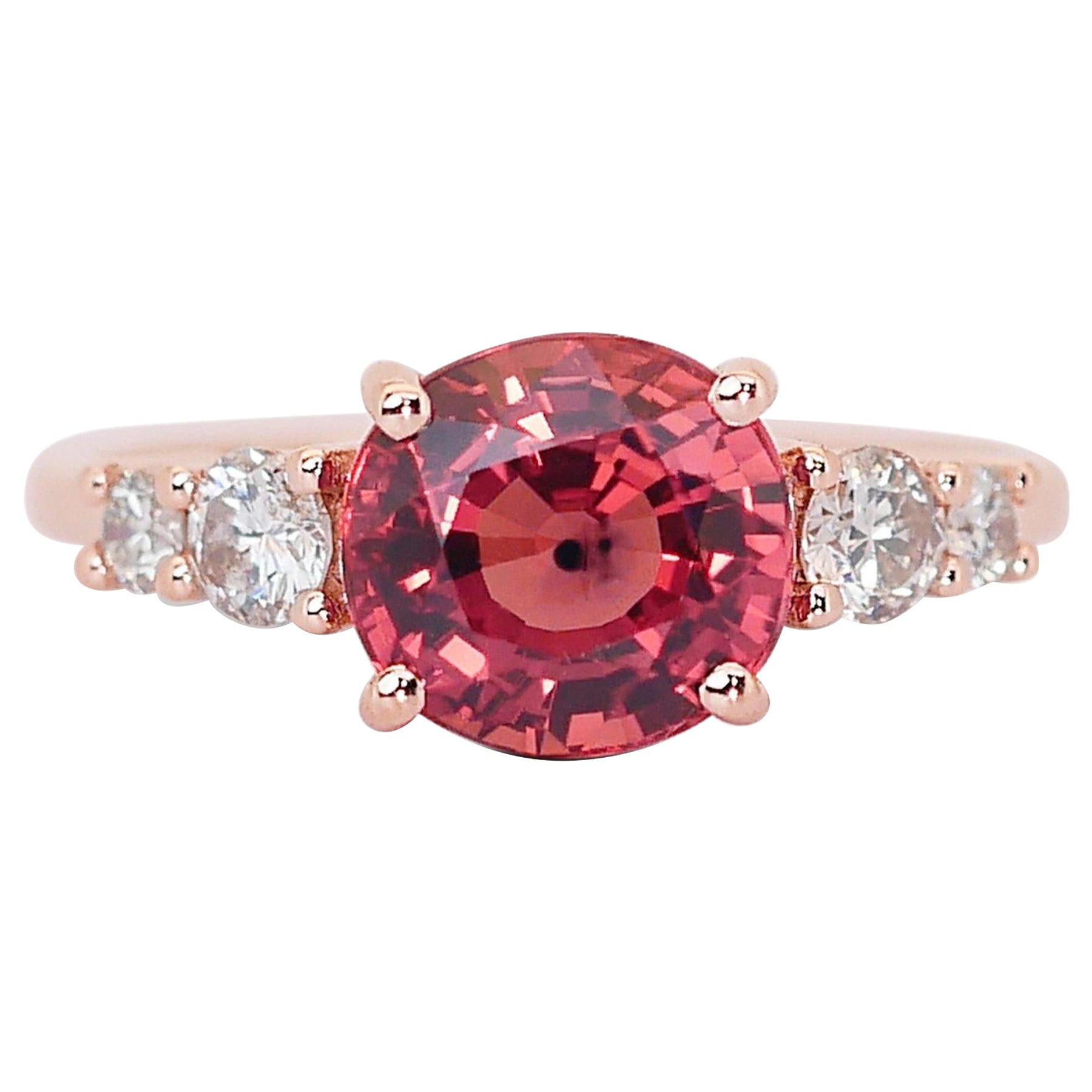 Stunning 3.85ct Sapphire and Diamonds Pave Ring in 18k Rose Gold - IGI Certified For Sale