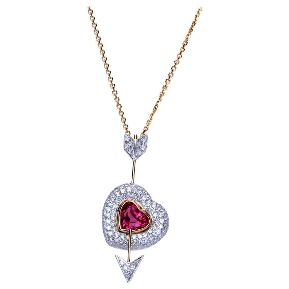 Samuel Getz Red Spinel  Diamond "Heart and Arrow" Pendant For Sale