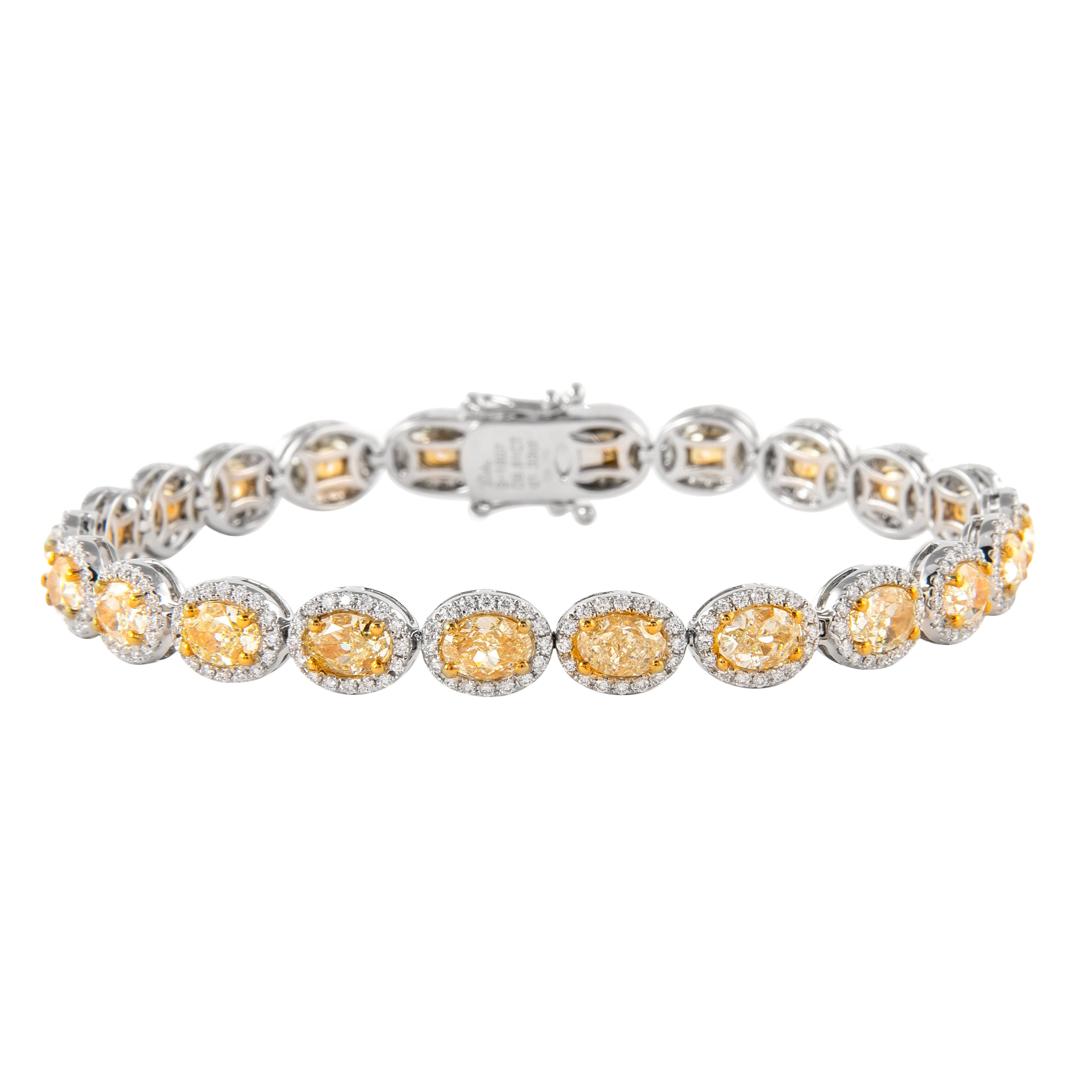 Alexander Beverly Hills Bracelet de diamants jaunes ovales 11,14 carats avec halo 18 carats en vente