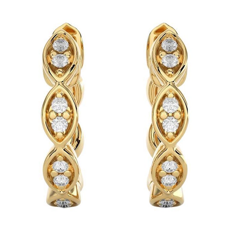 14K Yellow Gold Diamonds Huggie Earring -0.07 CTW For Sale