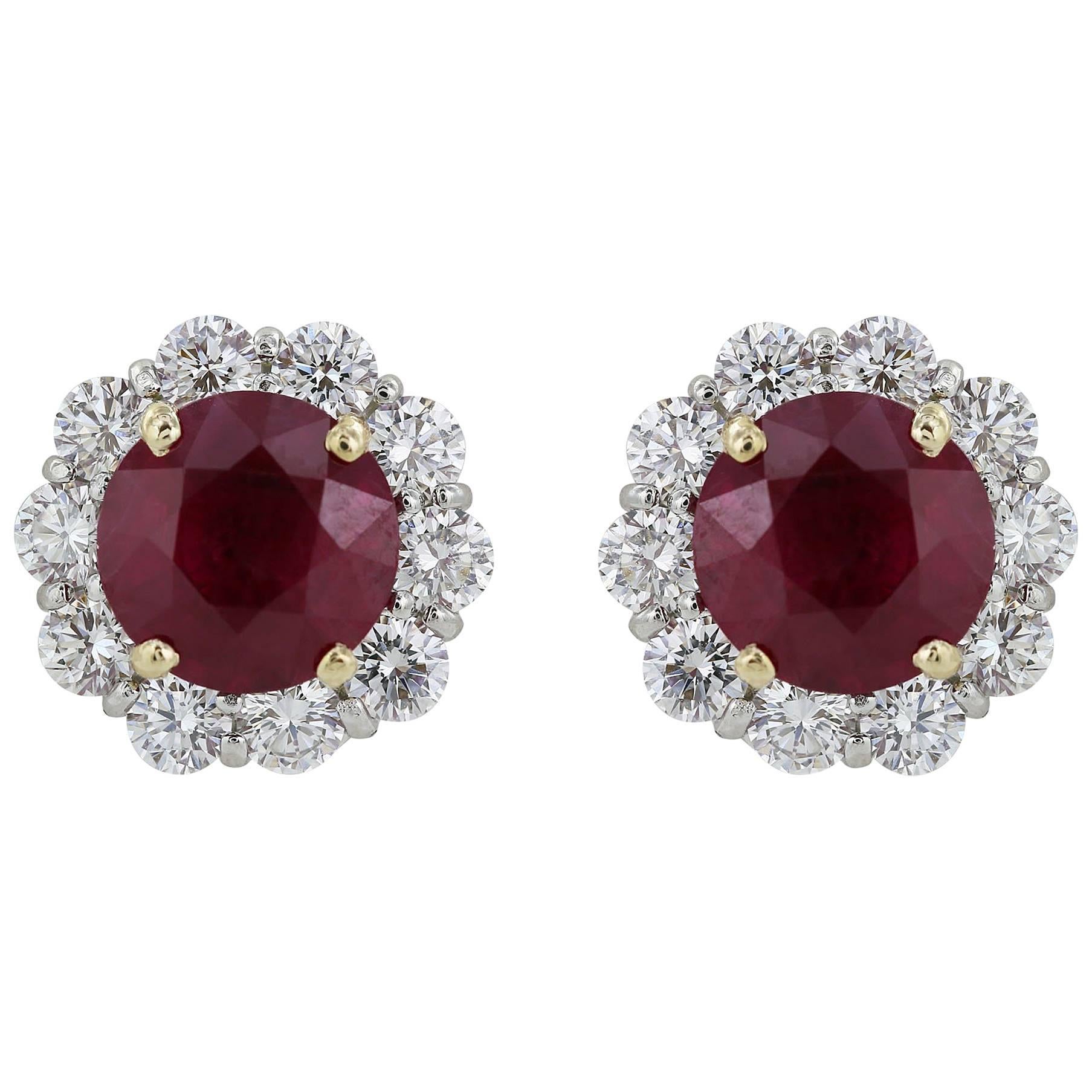 4.56 Carat GIA Natural Burma Ruby Diamond Earrings For Sale