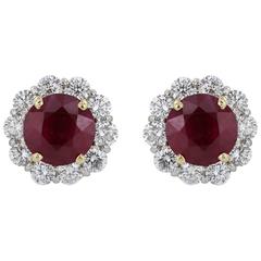 4.56 Carat GIA Natural Burma Ruby Diamond Earrings