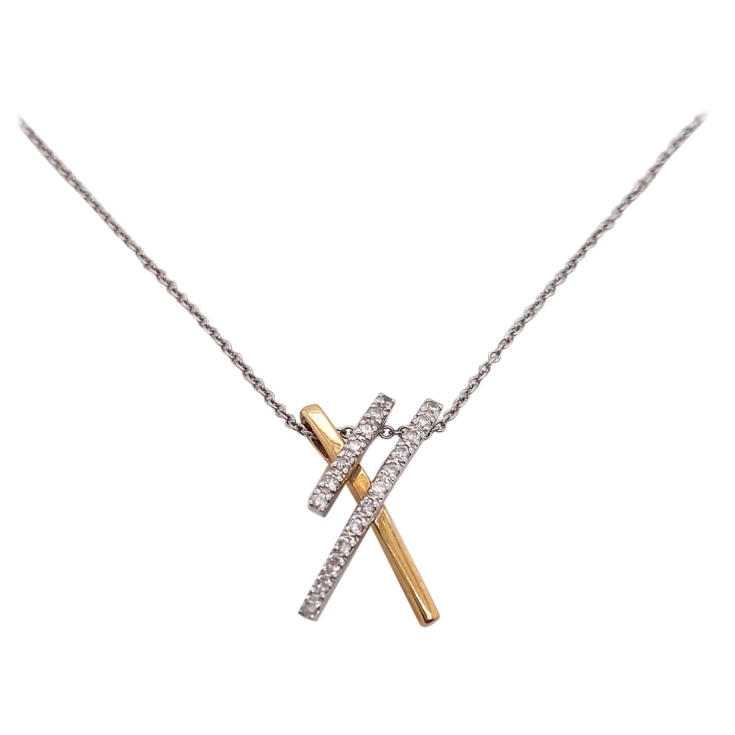 Double X Mother and Child Two-Tone 14K Gold and Diamond Slide Pendant Necklace For Sale