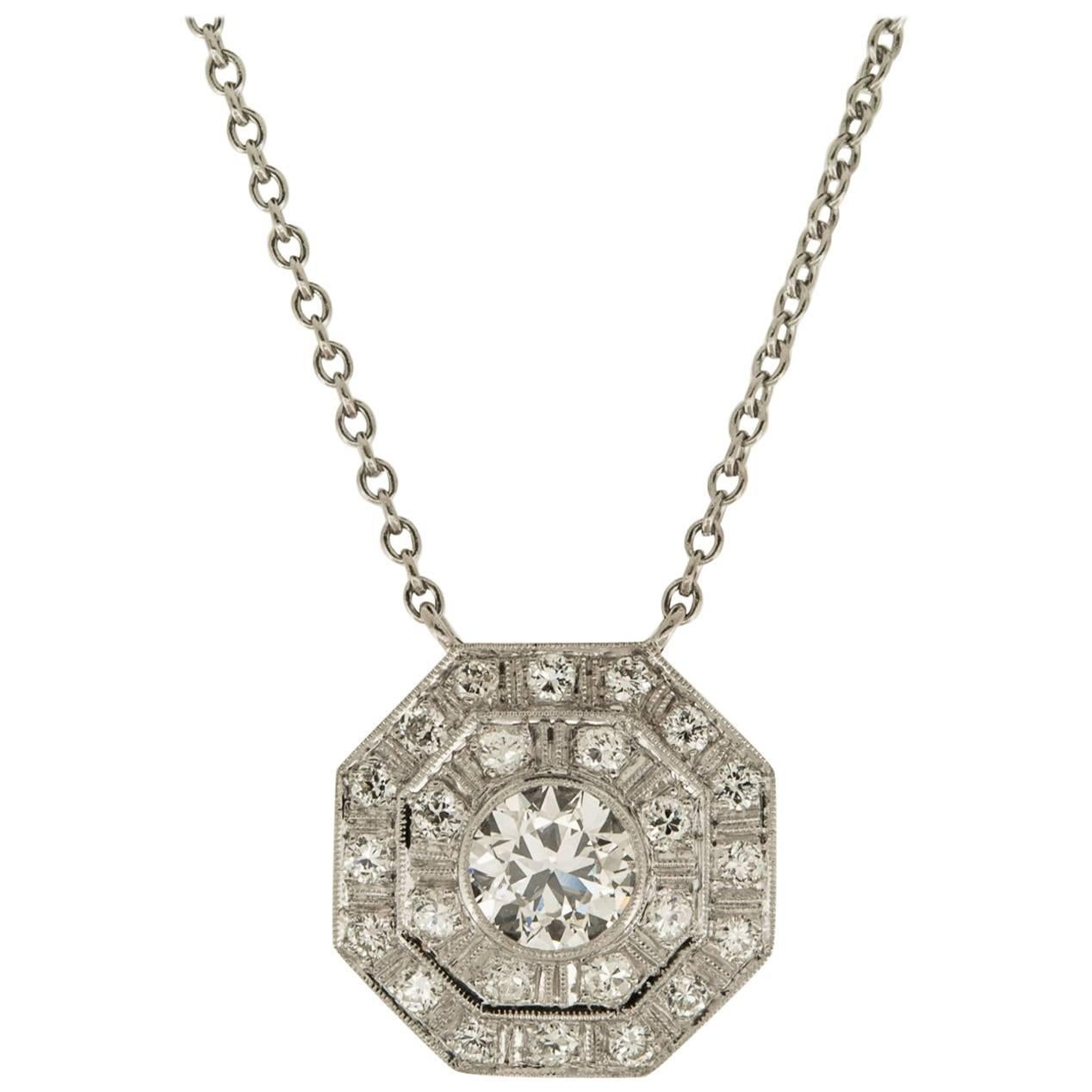 .70 Carat Diamond Platinum Pendant on 15 Inch Chain For Sale