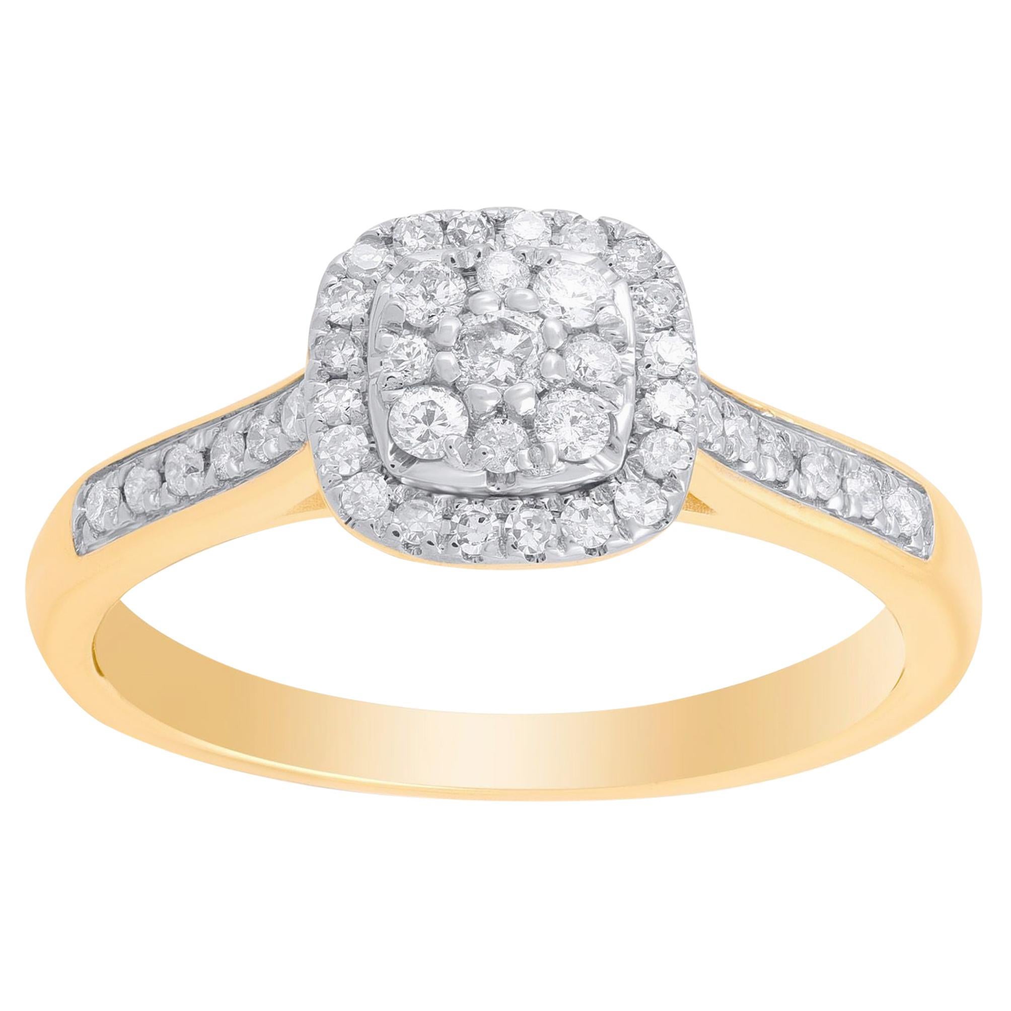 TJD 1/3 Carat Diamond 10 Karat Rose Gold Cushion Cluster Engagement Ring For Sale