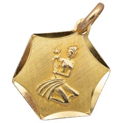 Pendentif vintage en or jaune 18k avec breloque du zodiac - breloque Vierge - signe astrologique