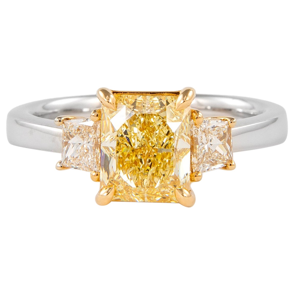 Alexander Beverly Hills GIA 2.07ct Fancy Yellow Diamond Three-Stone Ring 18k For Sale