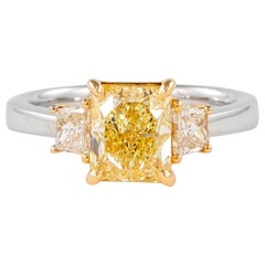 Alexander Beverly Hills GIA 2,07 Karat Ausgefallener gelber dreisteiniger Fancy-Diamantring 18k