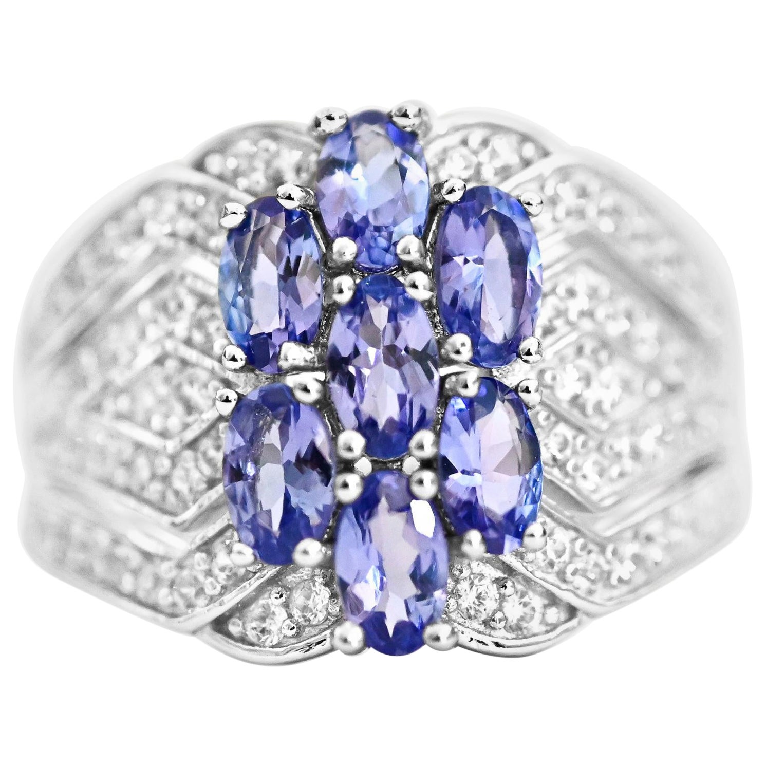 1.50 Ct Tanzanite Ring 925 Sterling Silver Rhodium Plated Wedding Ring  For Sale