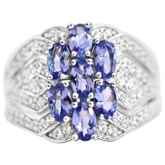 Used 1.50 Ct Tanzanite Ring 925 Sterling Silver Rhodium Plated Wedding Ring 