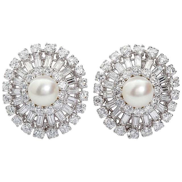 Art Deco Style 1950s Diamond Pearl Lavish Chandelier Pendant 14 Carats ...