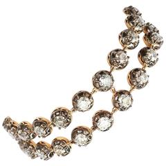 Antique 20 Carat Old European Diamond Silver-on-Gold Two Strand Bracelet 11