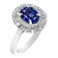 Used GIA Certified 1.05 ct Platinum Sapphire Ring, Oval Cut Cornflower Blue