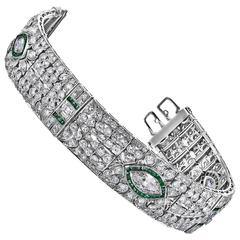 Art Deco Emerald Diamond Platinum Bracelet 1