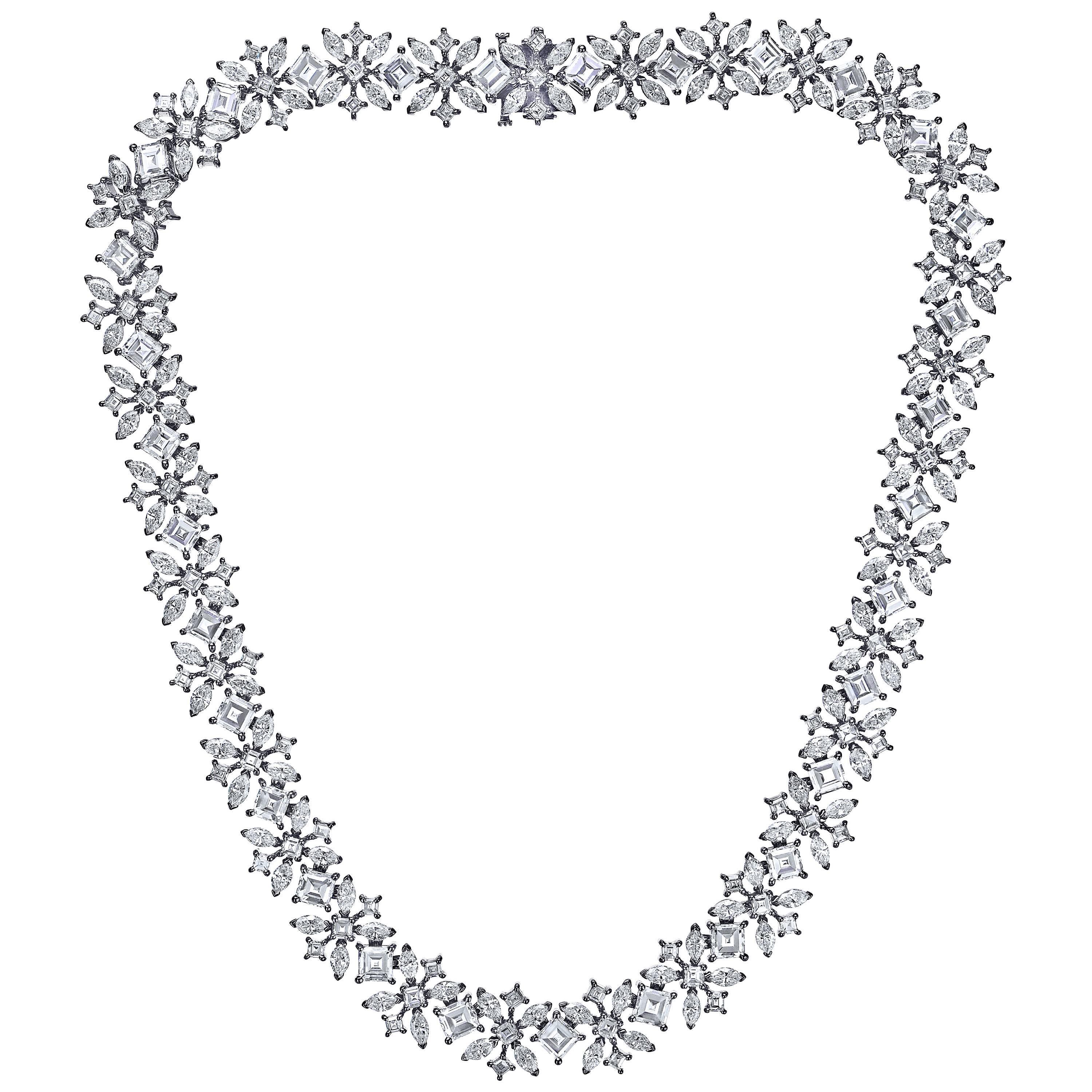 Asscher and Marquise Cut Diamond Handmade Platinum Necklace