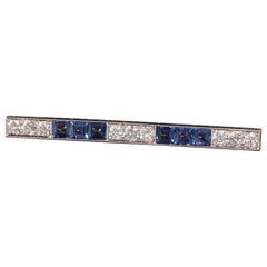 Antike Art Deco Platin Yogo Gulch Saphir Alt Euro Diamant Bar Pin - GIA