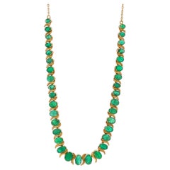 Yellow Gold Emerald Graduated Link Necklace - 18k Oval 12.63ctw Adjustable