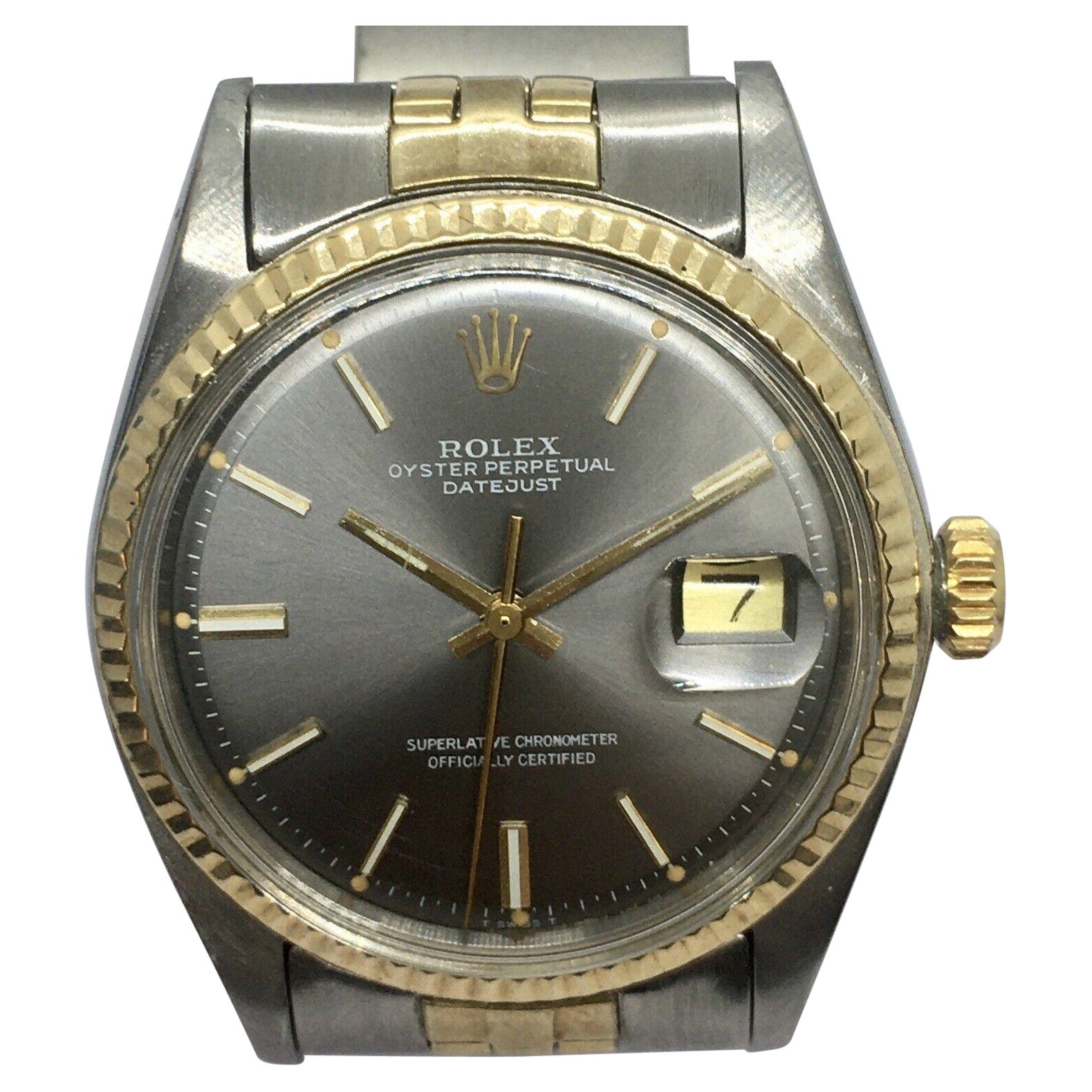 1973 Vintage Gent's Rolex Date Just 1601 Gray Silver Dial All Factory Original For Sale