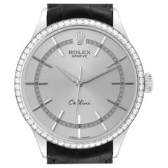 Rolex Montre Cellini Time automatique en or blanc et diamants pour hommes 50709 avec carte boîte