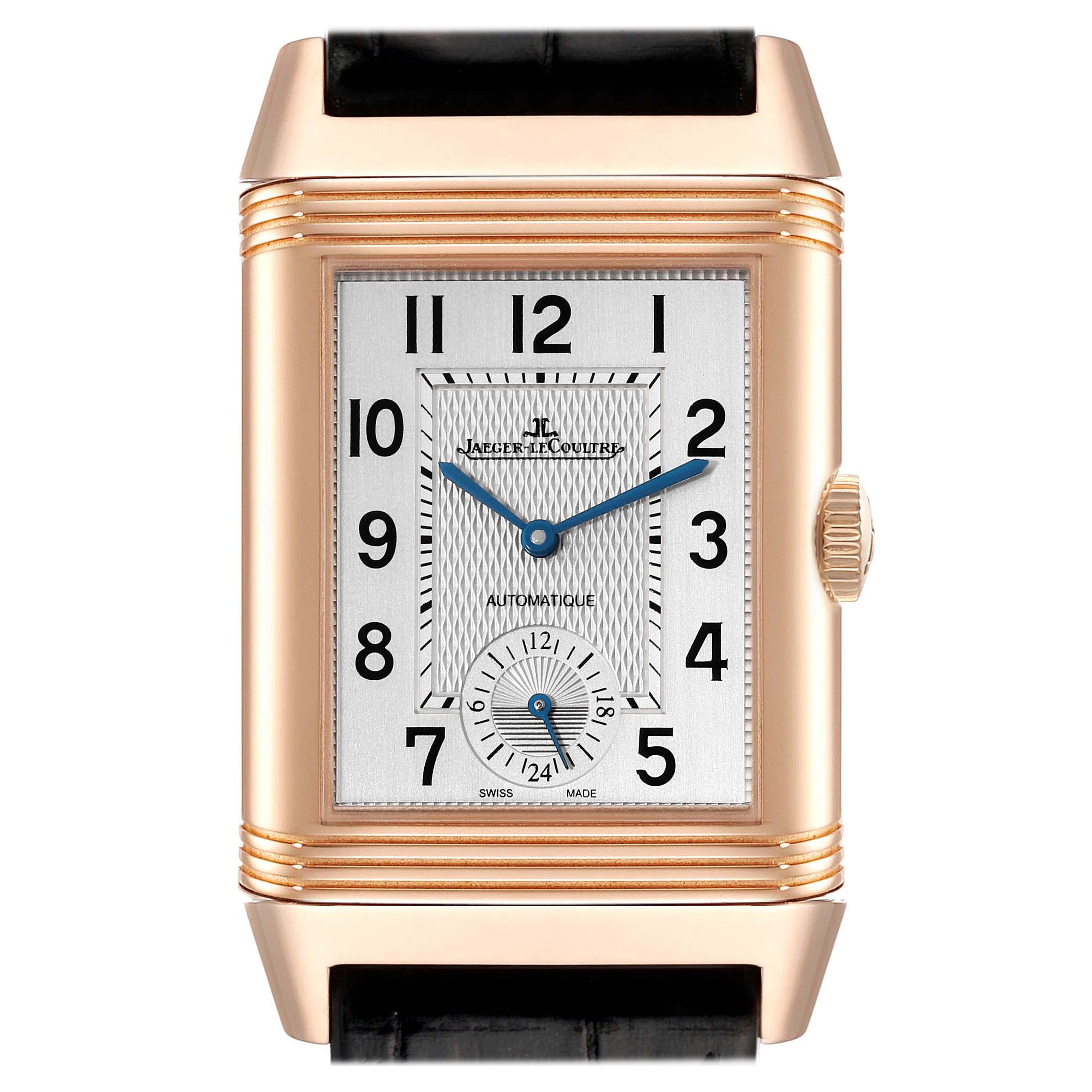 Jaeger LeCoultre Reverso Duoface Rose Gold Mens Watch 215.2.S9 Q3832420 Card For Sale