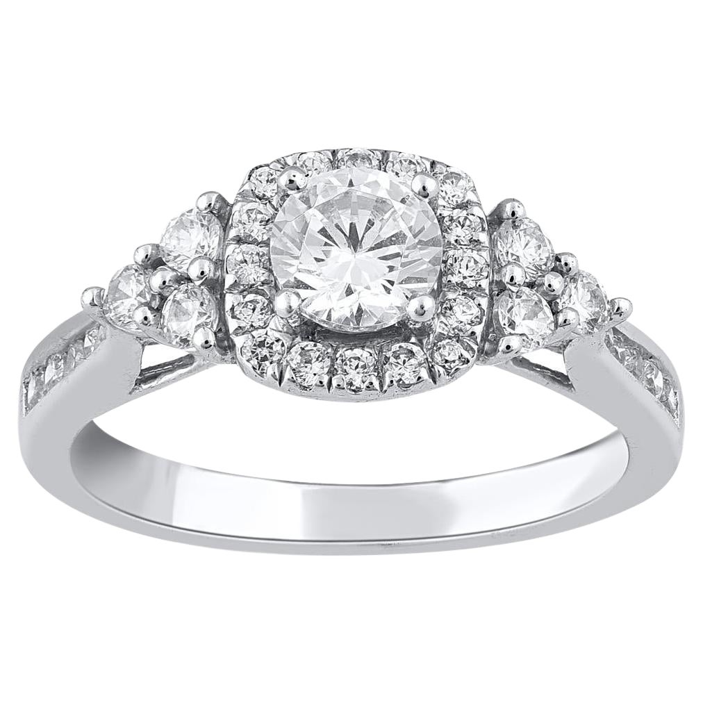 TJD 1.0 Carat Round Natural Diamond 18 Karat White Gold Bridal Engagement Ring