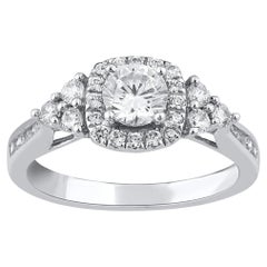 Bague de fiançailles de mariage en or blanc 18 carats avec diamant naturel rond de 1,0 carat TJD