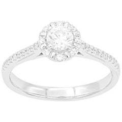 TJD 0.50 Carat Round Diamond 18 Karat White Gold Classisc Halo Engagement Ring