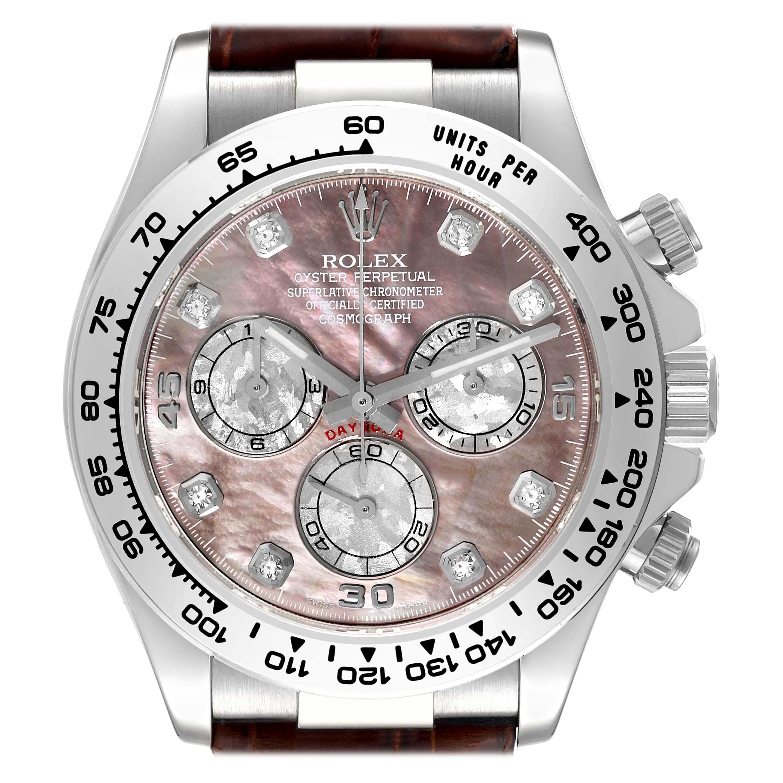 Rolex Daytona White Gold Mother Of Pearl Diamond Dial Mens Watch 116519 Box Card For Sale
