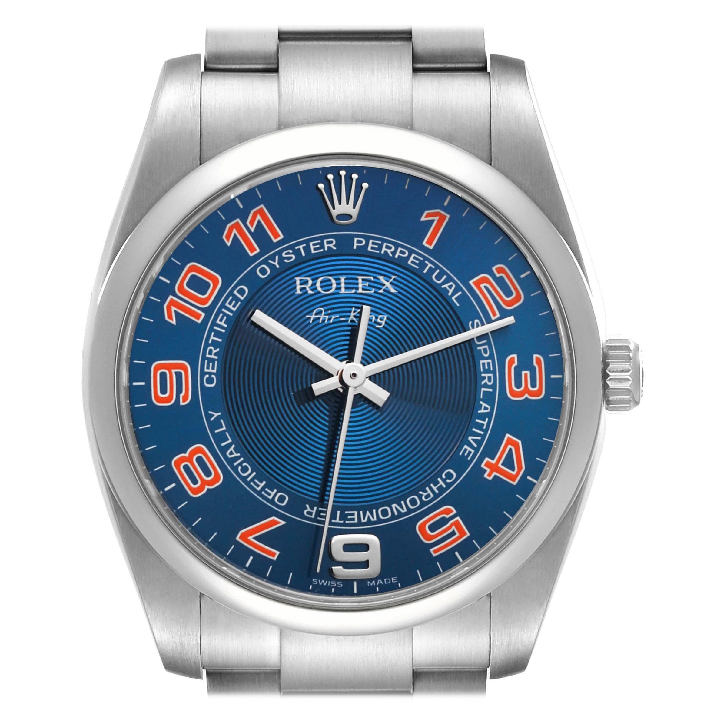 Rolex Air King Blue Concentric Dial Steel Mens Watch 114200 Box Card For Sale