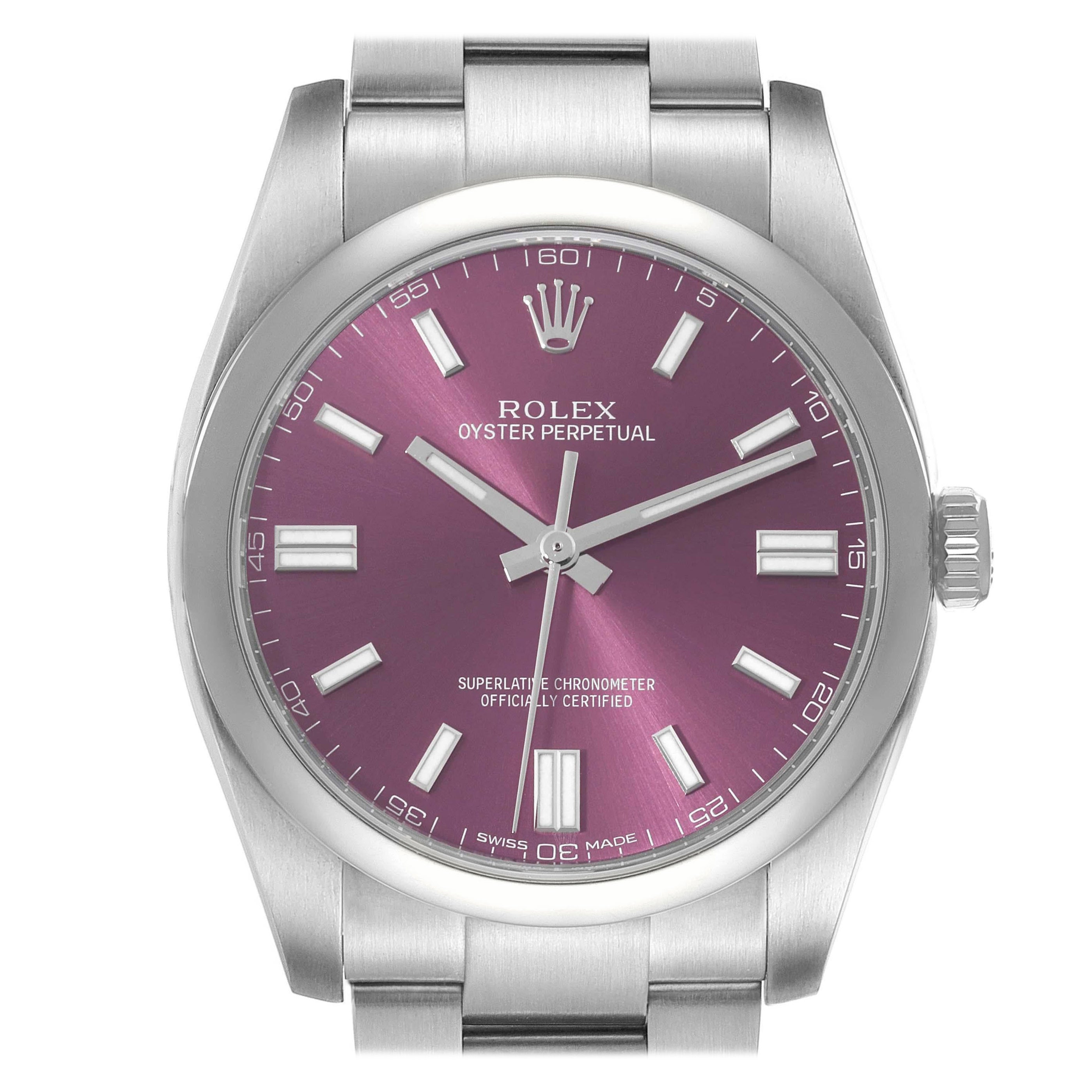 Rolex Oyster Perpetual Red Grape Dial Steel Mens Watch 116000 For Sale