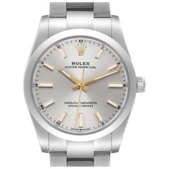 Rolex Oyster Perpetual 34mm Silver Dial Steel Mens Watch 124200 Box Card