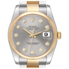 Rolex Datejust Steel Yellow Gold Grey Diamond Dial Mens Watch 116203 Box Card