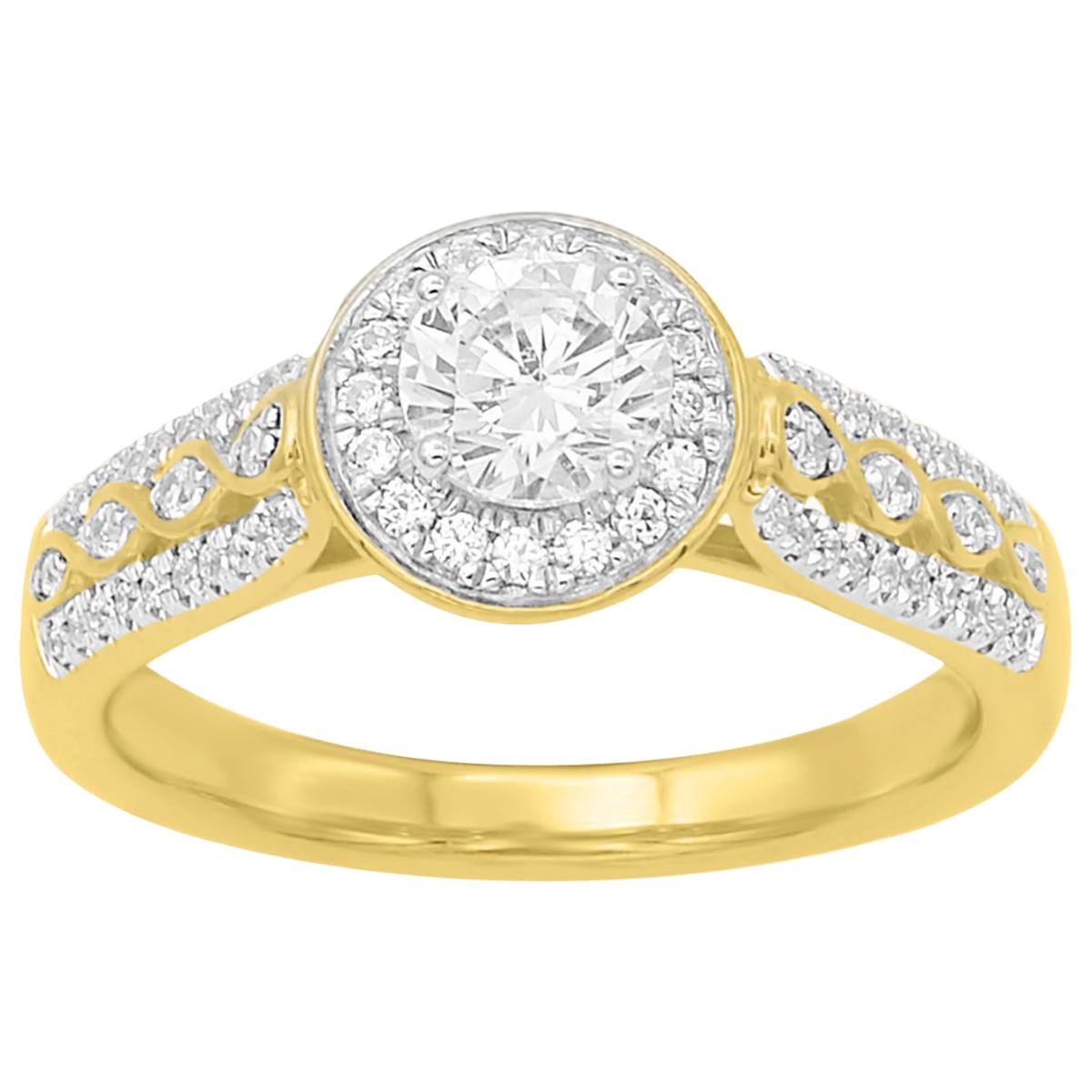 TJD 0.75 Carat Round Diamond 18 Karat Yellow Gold Engagement Wedding Ring For Sale